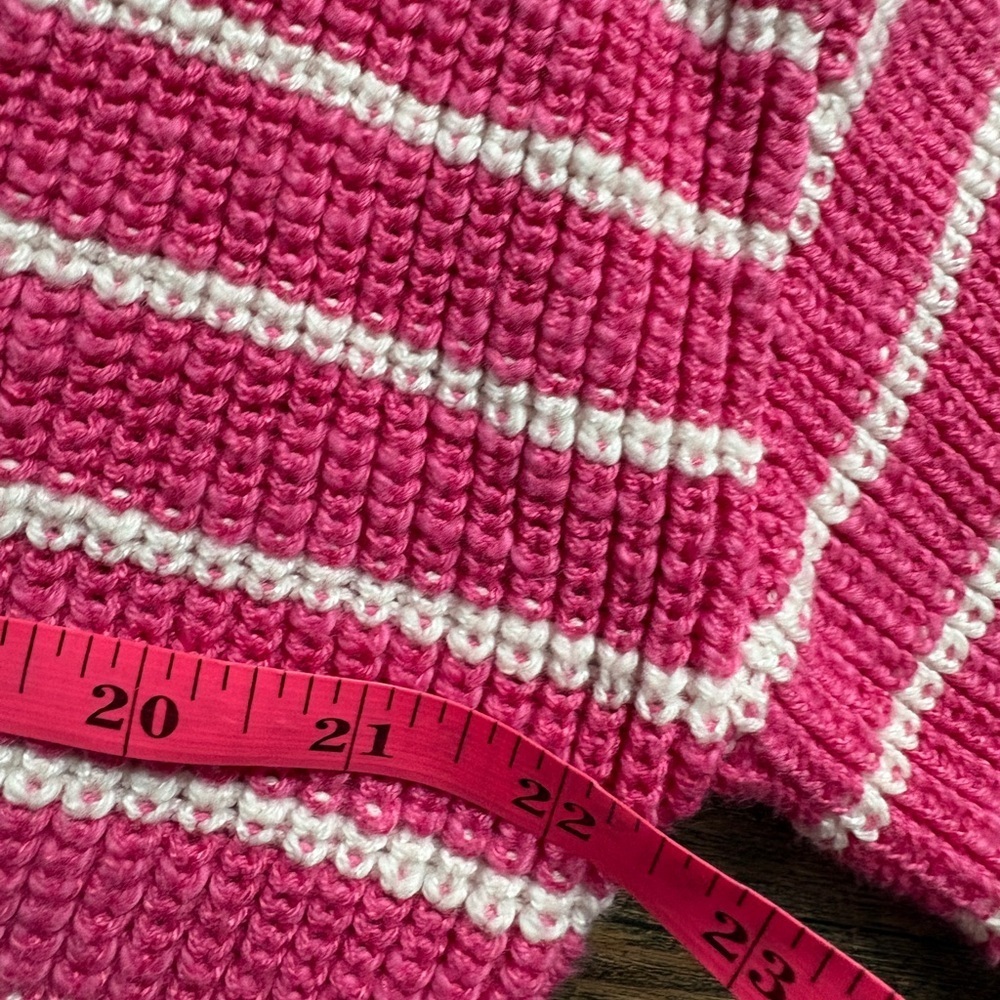 LOFT Striped Relaxed V-Neck Cardigan sweater pink & white preppy casual sz L - Picture 10 of 16